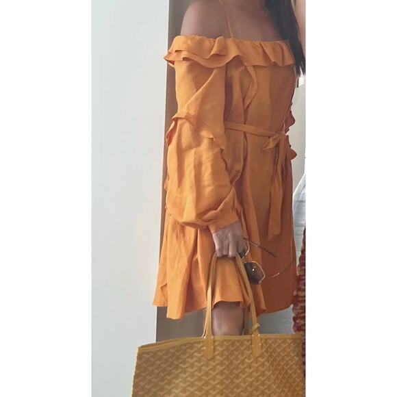 Marissa Webb Cold‎ Shoulder Dress Dress Orange Linen Blend Long Sleeve Sz 12 - Picture 6 of 15